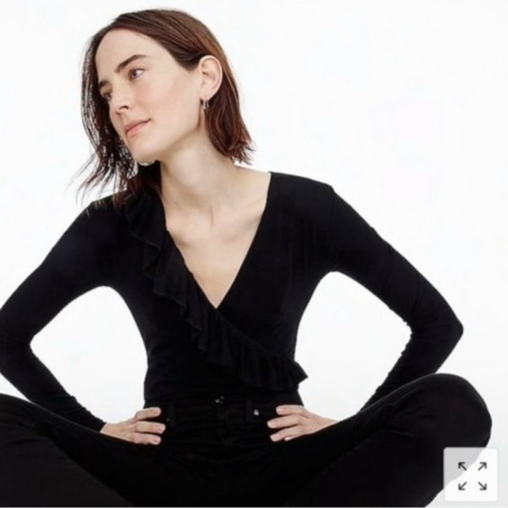 J. Crew Ruffle-front Balletcore One Piece Wrap Bodysuit in Black Size Large